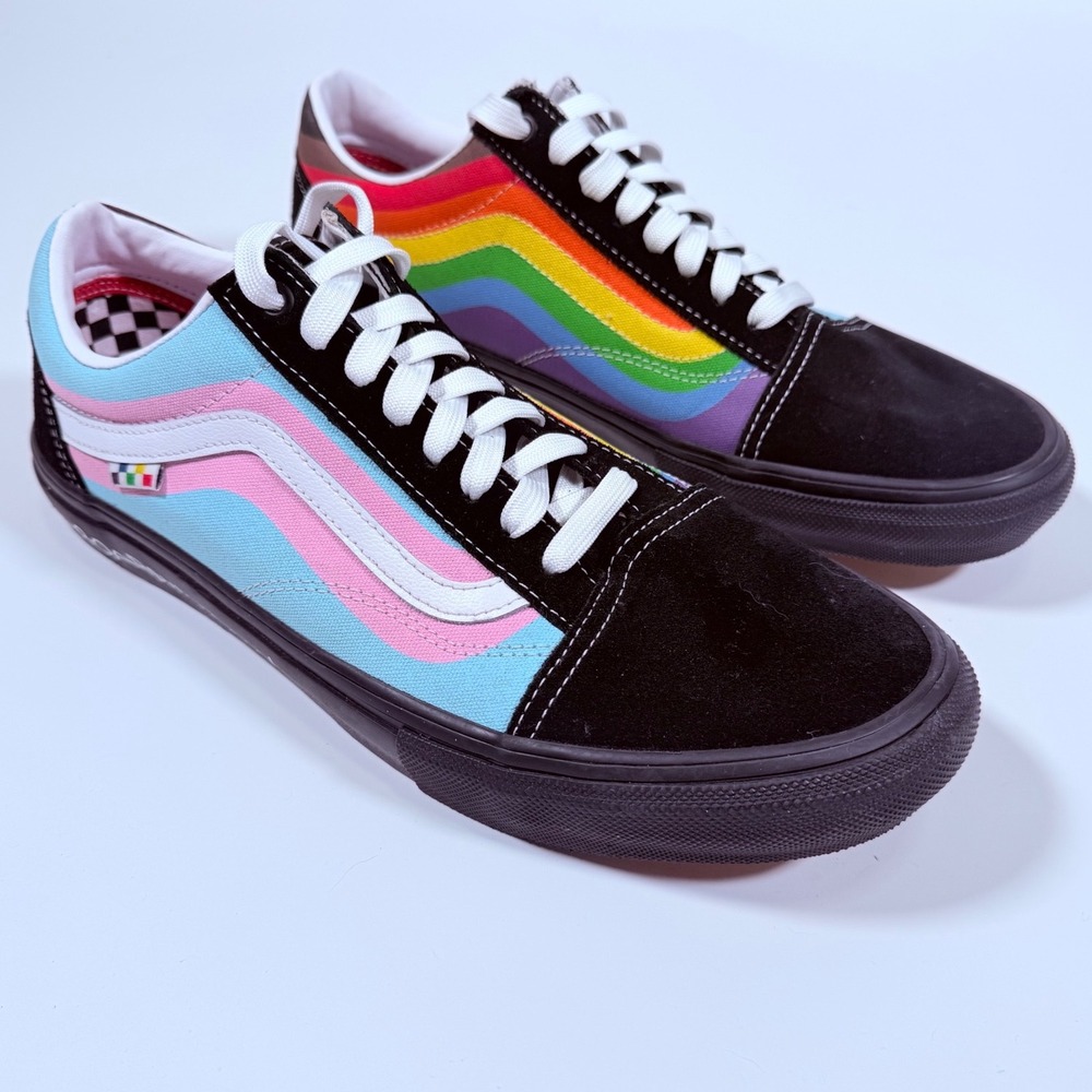Vans Skate Old Skool Pride Rainbow Trans Flag Black Sneakers Mens 12 Rave - Picture 4 of 13